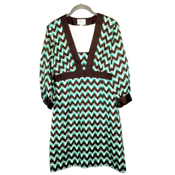 Milly Dresses & Skirts - Milly New York Dress Size 4 Seafoam Green Brown White Print Silk Faille Womens